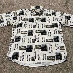 Natural Issue Mens Button Up Shirt Short Sleeve Fish Print L Large Casual